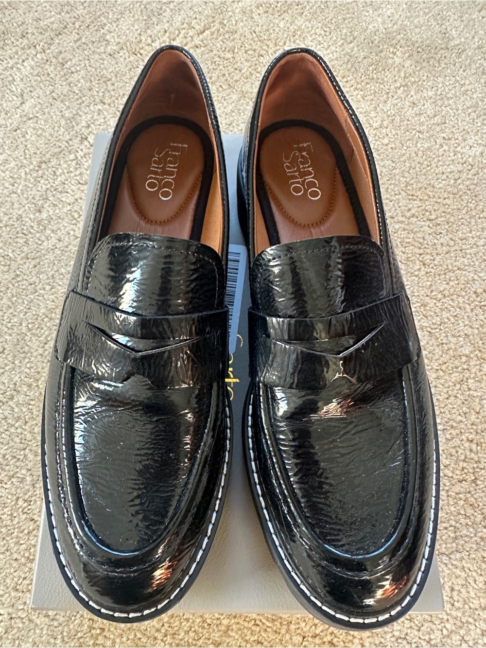 Franco Sarto L-Balin Black Patent Loafers 8.5M